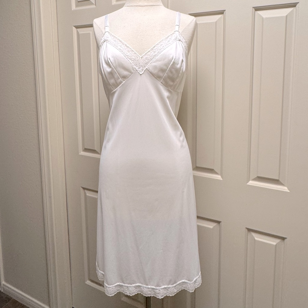 Vintage White Nylon Lace Trim Slip Dress